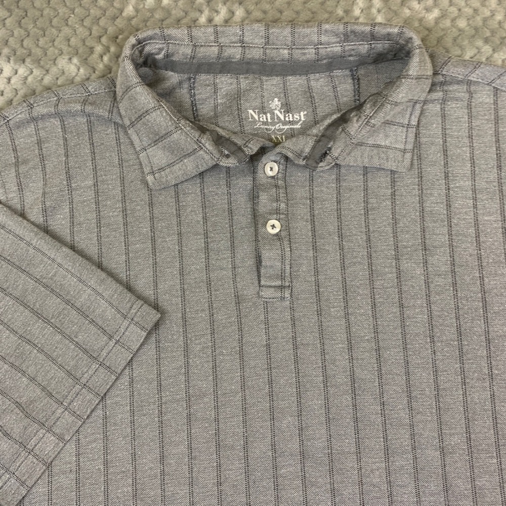 Nat Nast Luxury Originals Mens XXL Grey Pinstripe Short Sleeve Polo Shirt